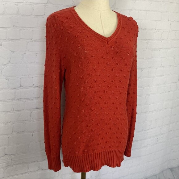 ⭐ 3/$15 Studio Works Medium Red Knit V-Neck Long Sleeve Sweater - Picture 2 of 8